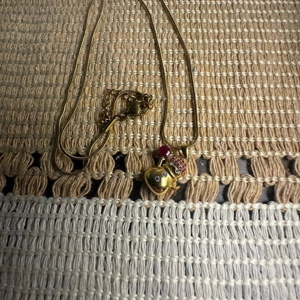 Adorable Gold and Rhodolite Snowman Pendant Necklace - Picture 11 of 11